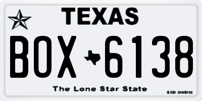 TX license plate BOX6138