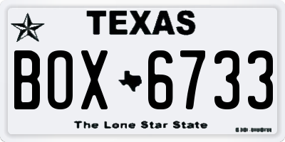 TX license plate BOX6733