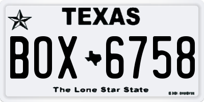 TX license plate BOX6758