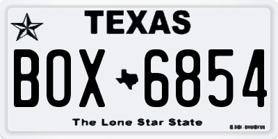 TX license plate BOX6854
