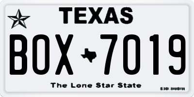 TX license plate BOX7019