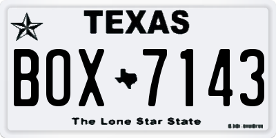 TX license plate BOX7143