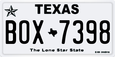 TX license plate BOX7398