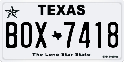 TX license plate BOX7418