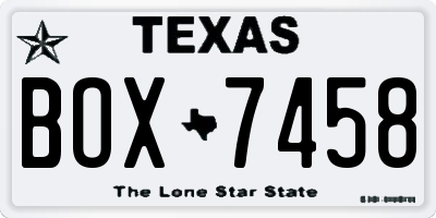 TX license plate BOX7458