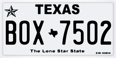 TX license plate BOX7502