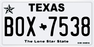 TX license plate BOX7538