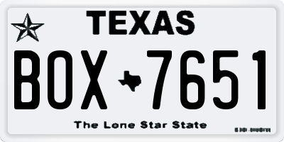 TX license plate BOX7651