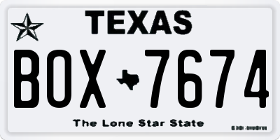 TX license plate BOX7674