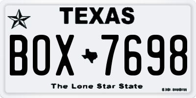 TX license plate BOX7698