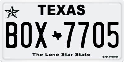 TX license plate BOX7705