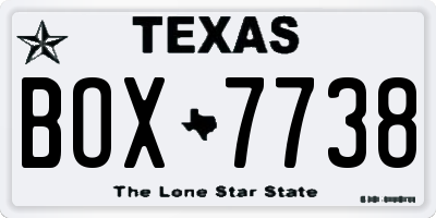 TX license plate BOX7738
