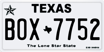 TX license plate BOX7752