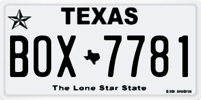 TX license plate BOX7781