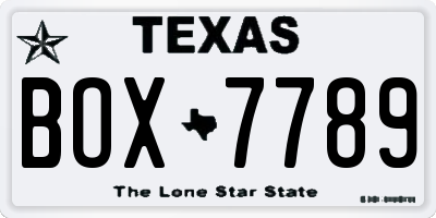 TX license plate BOX7789
