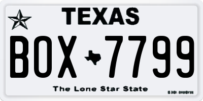 TX license plate BOX7799