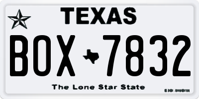 TX license plate BOX7832