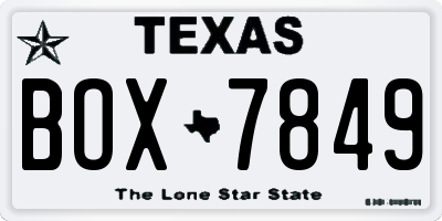 TX license plate BOX7849