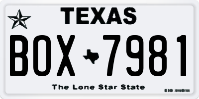 TX license plate BOX7981