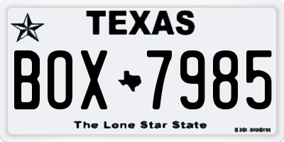 TX license plate BOX7985