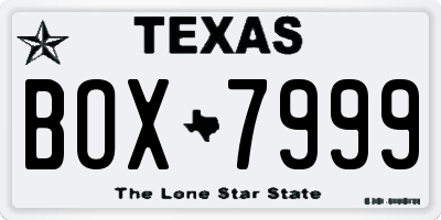 TX license plate BOX7999