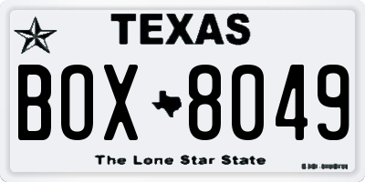 TX license plate BOX8049