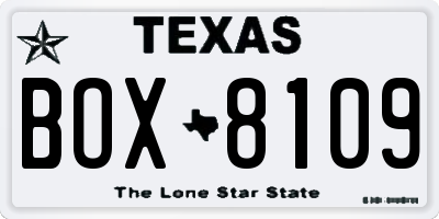 TX license plate BOX8109