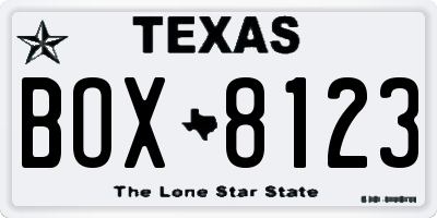 TX license plate BOX8123