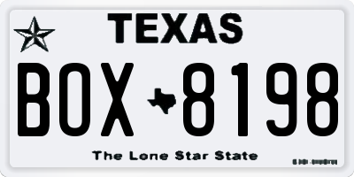 TX license plate BOX8198
