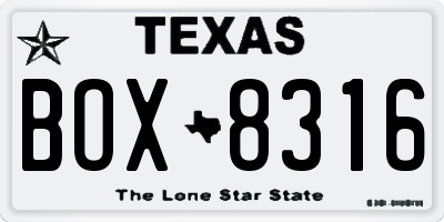TX license plate BOX8316