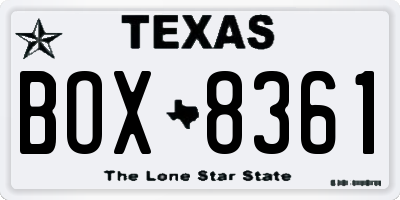 TX license plate BOX8361