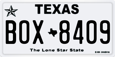 TX license plate BOX8409