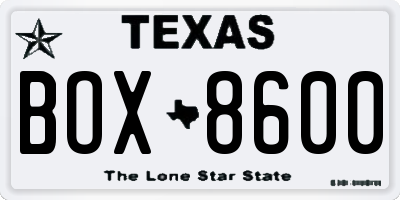 TX license plate BOX8600