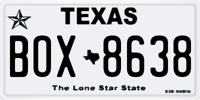 TX license plate BOX8638