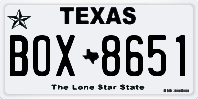 TX license plate BOX8651