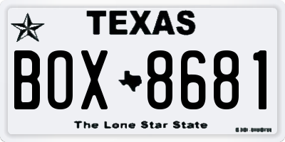 TX license plate BOX8681