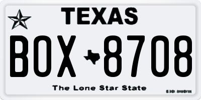 TX license plate BOX8708