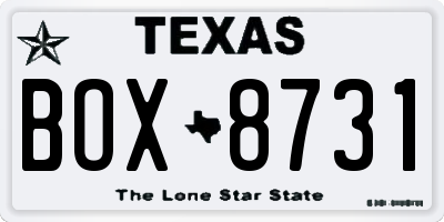 TX license plate BOX8731