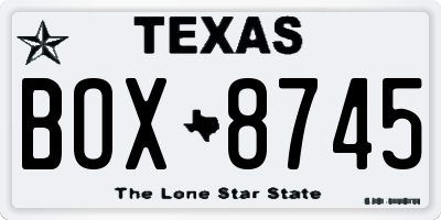 TX license plate BOX8745