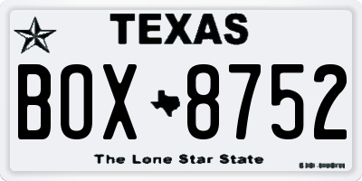 TX license plate BOX8752