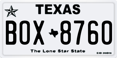 TX license plate BOX8760