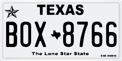 TX license plate BOX8766