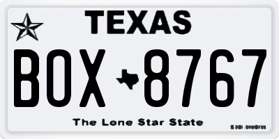 TX license plate BOX8767