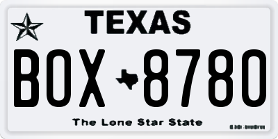 TX license plate BOX8780