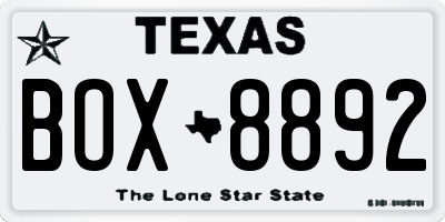 TX license plate BOX8892
