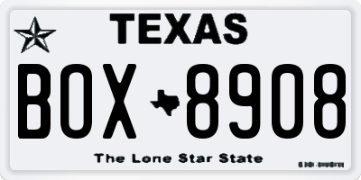 TX license plate BOX8908