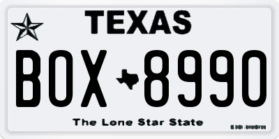 TX license plate BOX8990