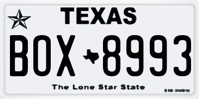 TX license plate BOX8993