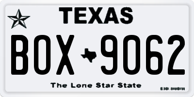 TX license plate BOX9062