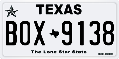 TX license plate BOX9138